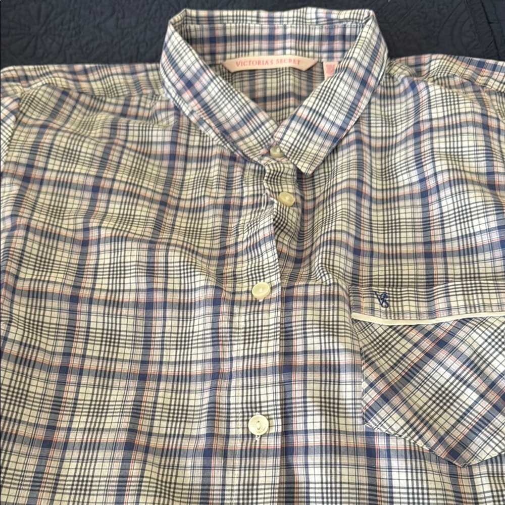Victoria's Secret womens Plaid Sleep Shirt - Blue and White
